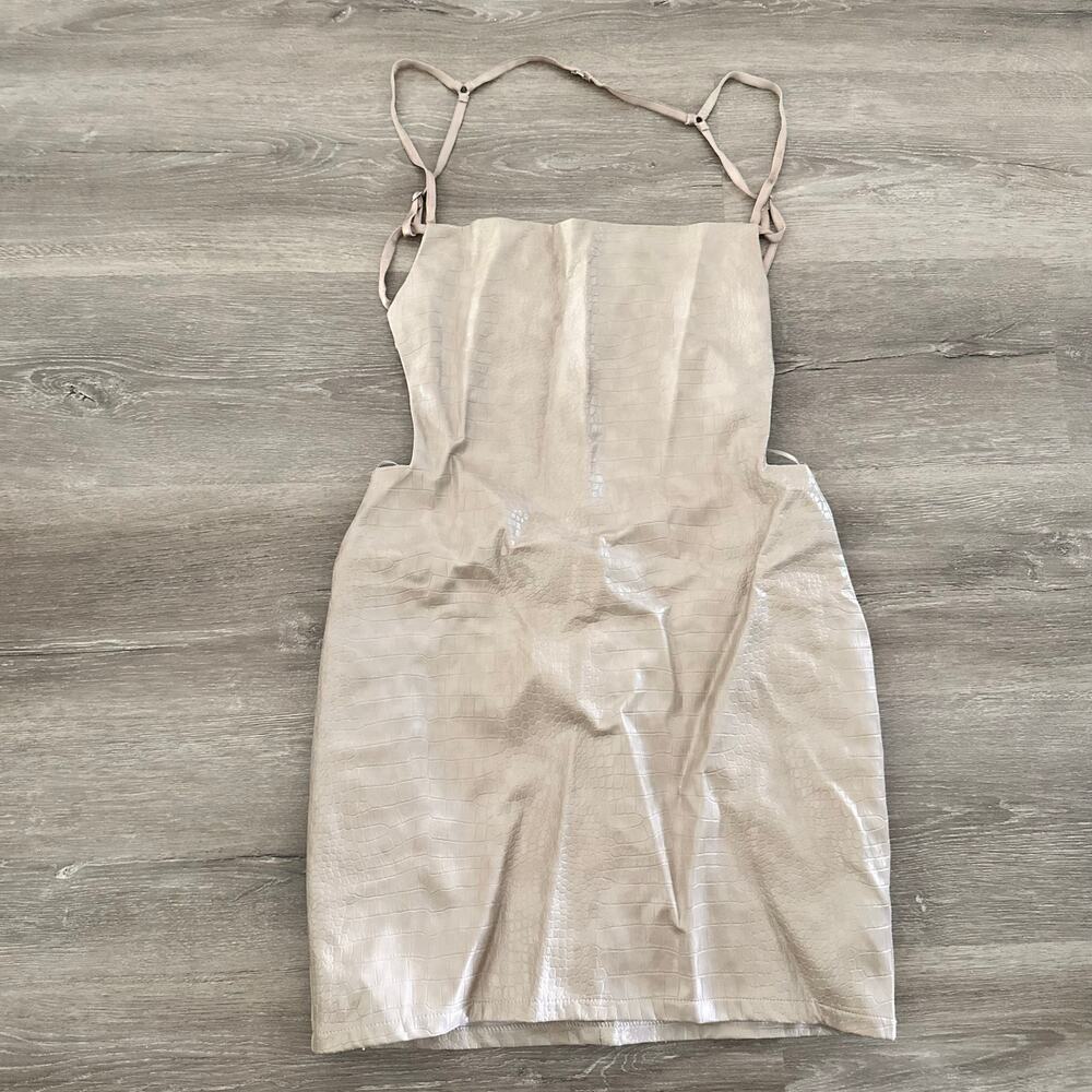 Tic Toc Backless Dress Cream Faux Snake Skin Lizard Strappy Medium